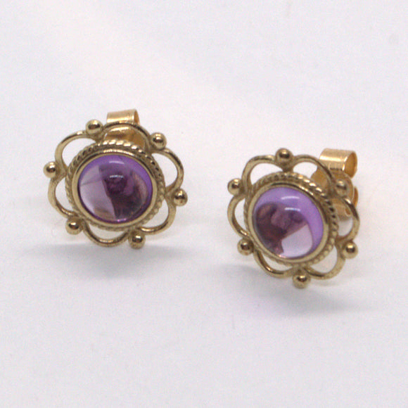 Amethyst 9ct solid yellow gold stud earrings