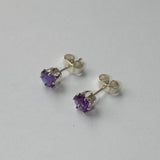 Amethyst silver stud earrings side view