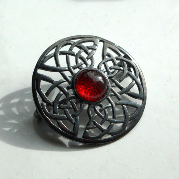 Celtic silver brooch, Garnet shield brooch pin