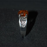 Amber and sterling silver Celtic ring