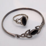 Black Onyx Celtic silver ring and matching bracelet