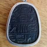 silver and basalt Egyptian hieroglyphics pendant