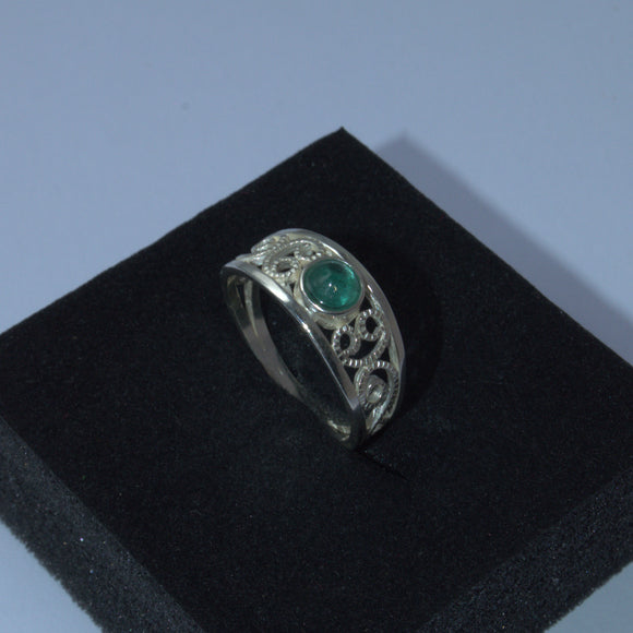 Emerald and silver openwork ring