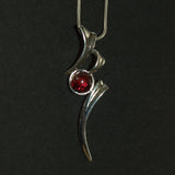 Silver abstract leaf and Garnet pendant necklace