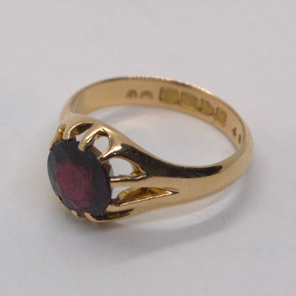 gypsy set Garnet gold ring