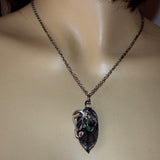 Moss Agate berry and silver leaf pendant