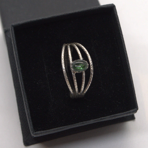 textured silver ring with Green Tourmaline gemstone