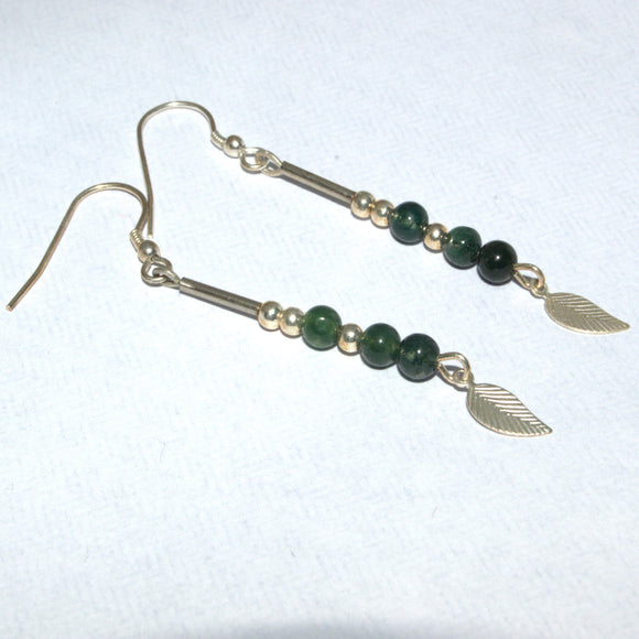 Moss Agate and silver bead earrings