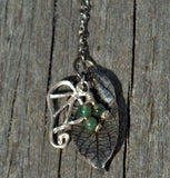 Moss Agate berry and silver leaf pendant