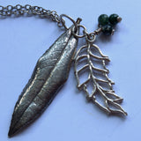 Moss Agate berry and silver leaf pendant