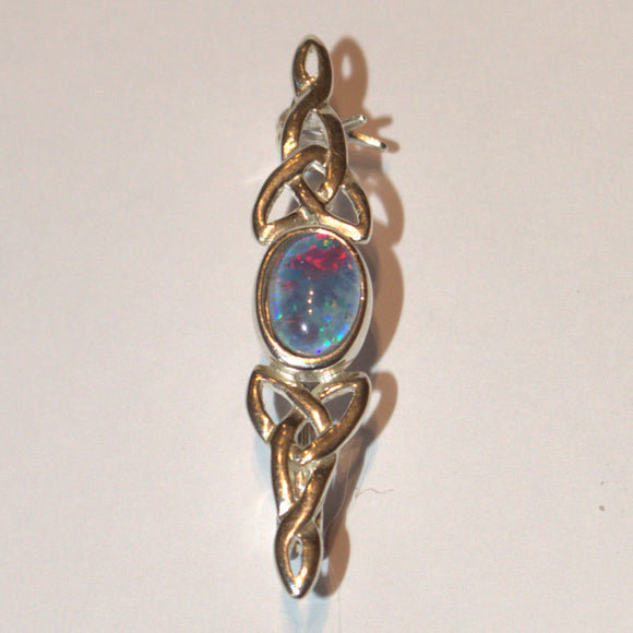October birthday Opal and silver brooch