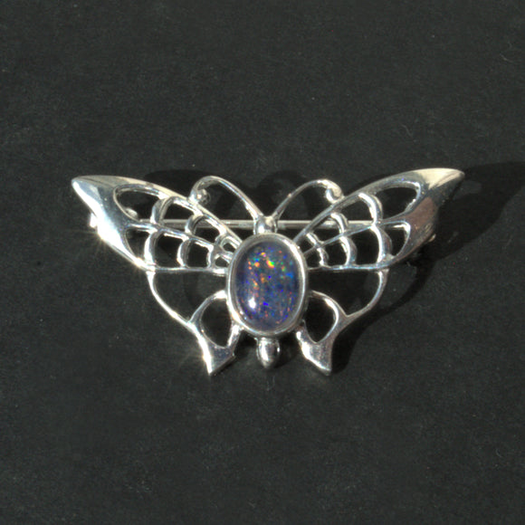 Opal Triplet and silver butterfly brooch
