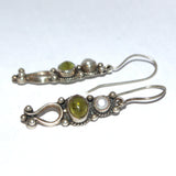 silver drop earrings with Pearl and Peridot