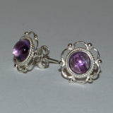 Amethyst Pisces birthstone silver stud earrings