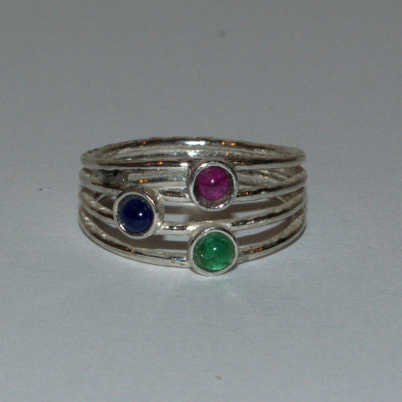 Emerald Sapphire and Ruby silver ring