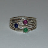 Emerald Sapphire and Ruby silver ring