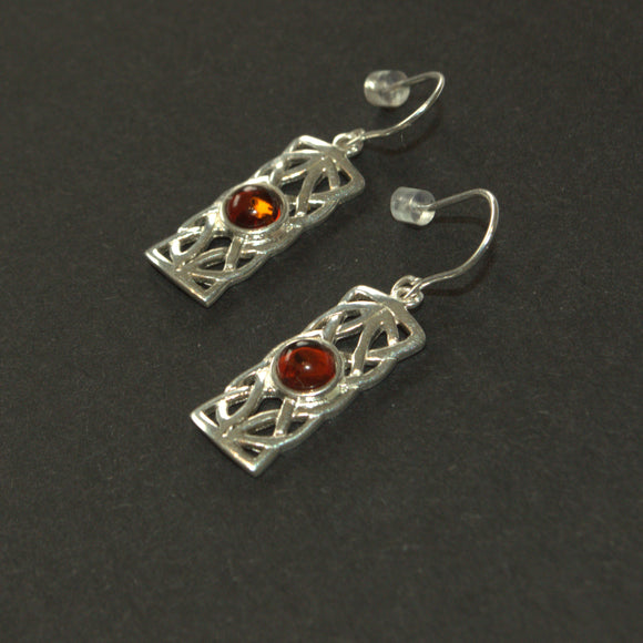 Amber silver Celtic dangle earrings