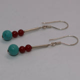 silver Carnelian and Turquoise dangle earrings