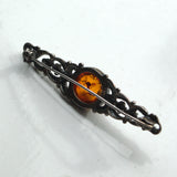 silver and Amber bar brooch reverse view