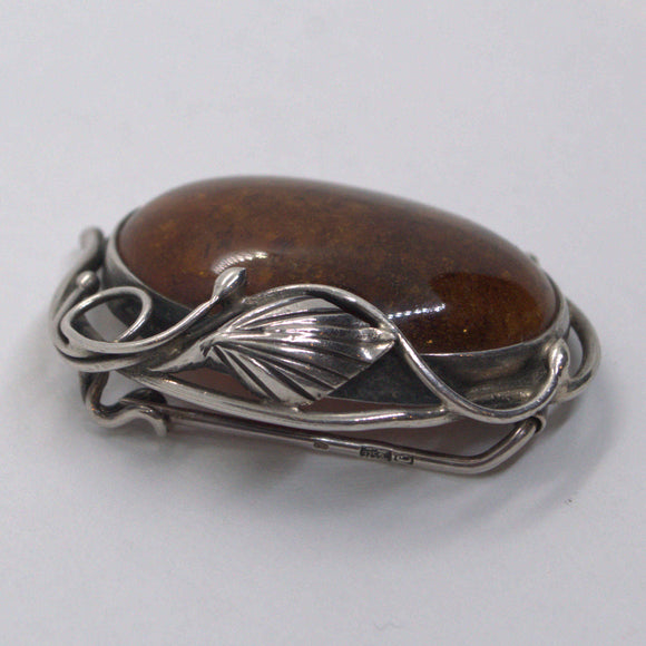 hallmarked Amber solid silver brooch