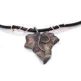 silver ivy leaf and leather necklet