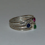 Sapphire Ruby and Emerald silver ring