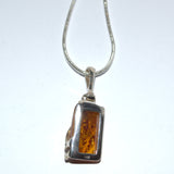 Amber and silver oblong pendant reverse view