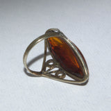 Amber and silver ring reverse view