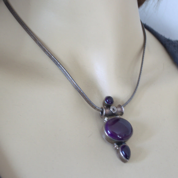Amethyst and silver pendant necklace