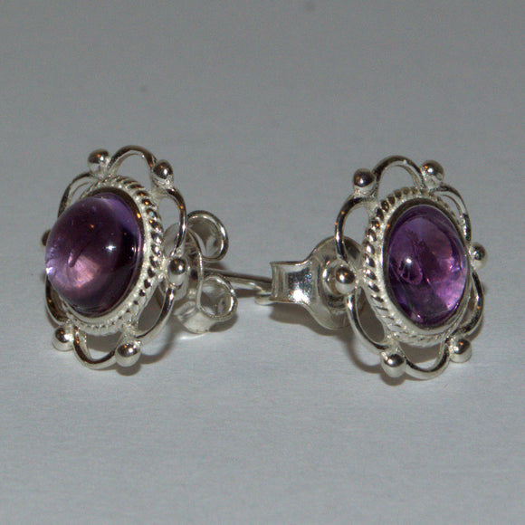 Amethyst and 925 silver stud earrings