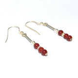 Carnelian and silver bead drop earrings