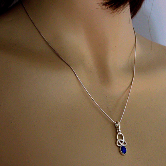 Celtic Lapis Lazuli and silver pendant necklace