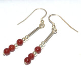 silver and Carnelian bead dangle earrings