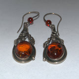 Amber silver drop earrings