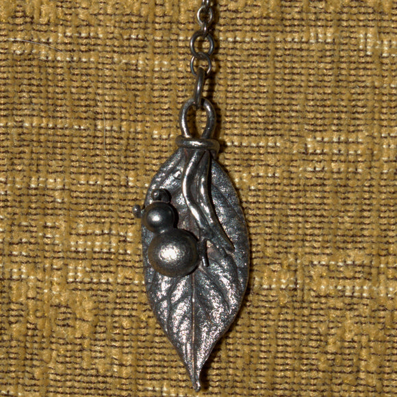 sterling silver leaf and beetle pendant necklace