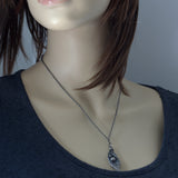 sterling silver leaf and bug pendant necklace