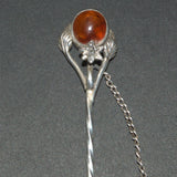 vintage Amber and silver stick pin brooch