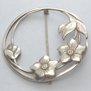 silver arts and crafts nature brooch