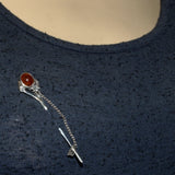 Amber and silver flower and leaves stickpin brooch