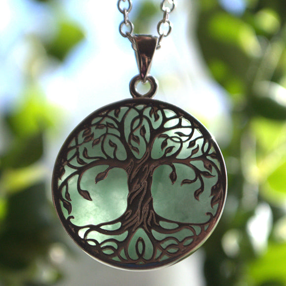 Jade and silver tree-of-life pendant