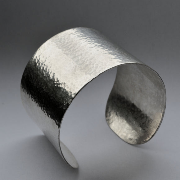 silver textured wide cuff bangle