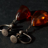 Amber and silver unpierced ears drop earrings