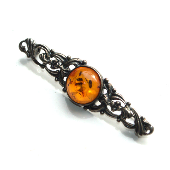vintage Amber and silver bar brooch