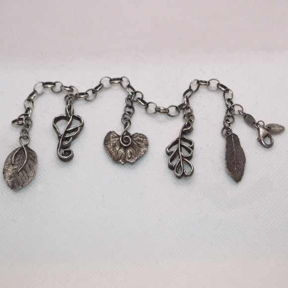 silver nature leaf charm bracelet